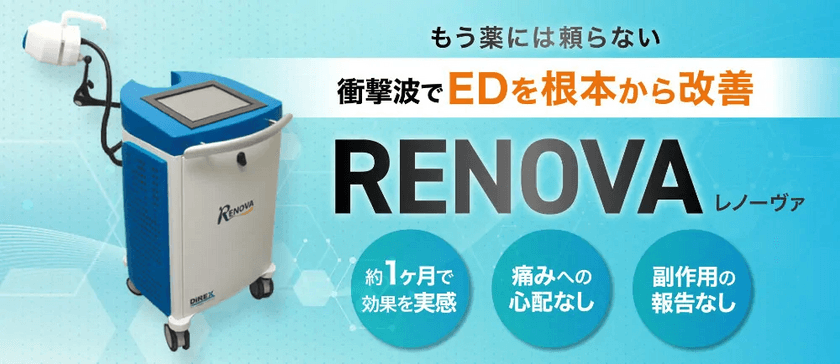 ユナイテッドクリニックグループが
ED衝撃波治療「レノーヴァ(RENOVA)」を導入　
薬に頼らず衝撃波でEDを根本から改善