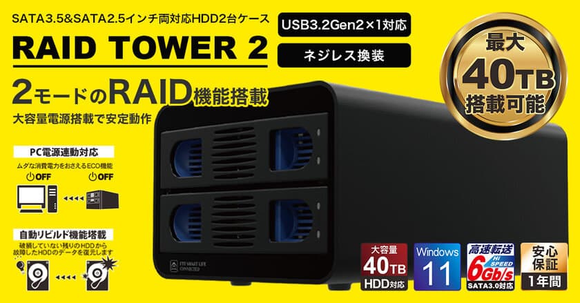 最大40TB搭載可能！RAID機能付きHDD2台ケース
「MAL-352C3R」を6月20日より販売開始