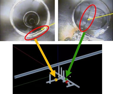 図面化する際は、配管内の映像を見ながら継手や分岐の位置を手作業で判断していた