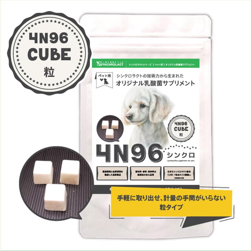 ペットに与えるときの手軽さを追求した乳酸菌サプリメント
「4N96 CUBE」の販売プロジェクトをCAMPFIREにて実施