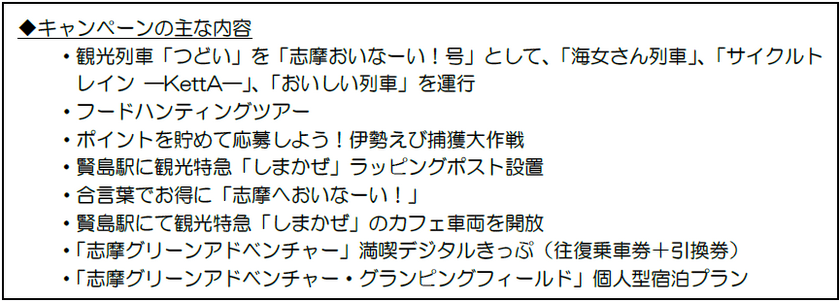 ― 第１０回 近鉄エリアキャンペーン ―
「志摩へおいなーい！」を実施します！