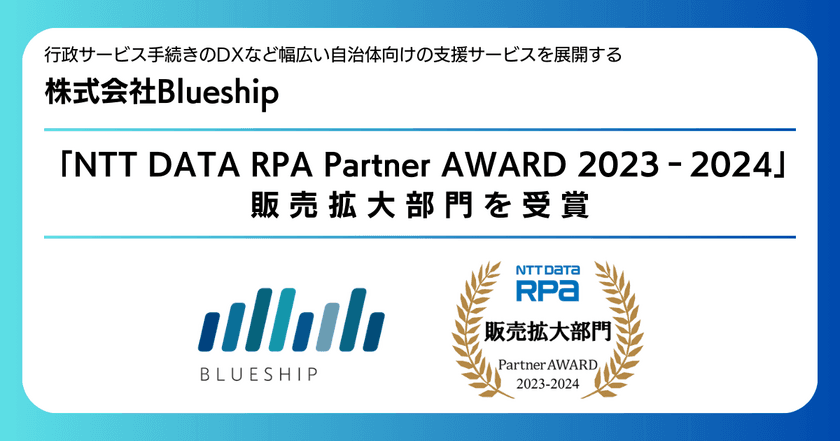 「NTT DATA RPA Partner AWARD 2023-2024」にて
販売拡大部門を受賞