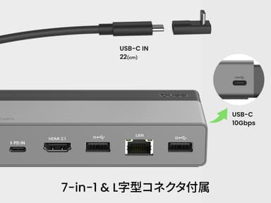 マグネット式L字型USBコネクタ付属