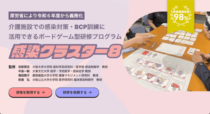 デザインと感染制御の専門集団が共同開発、
今年度より義務化になる介護福祉施設での
感染対策・BCP訓練に活用できるボードゲーム型プログラム
「感染クラスター8」を発表