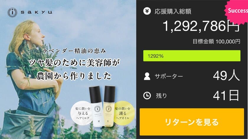 【鳥取県産のヘアケアブランドsakyu】渋谷イベントで大盛況！
新商品開発プロジェクト初挑戦で目標金額達成！