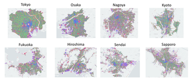 図4　日本の主要都市におけるエリアの使われ方のマッピング例