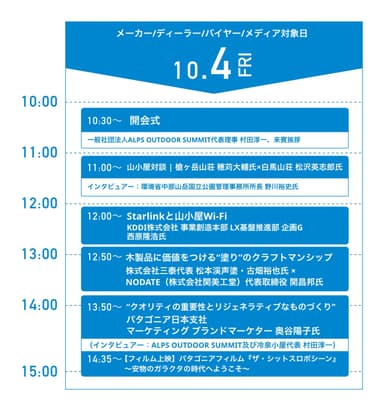 トークセッションタイムスケジュール(10月4日)