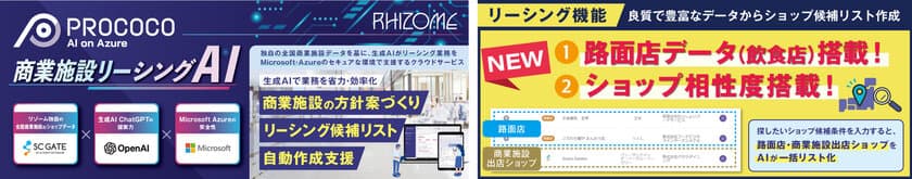 全国商業施設データと生成AIでリーシング業務を支援　
商業施設リーシングAI「PROCOCO」路面店(飲食店)データ搭載！