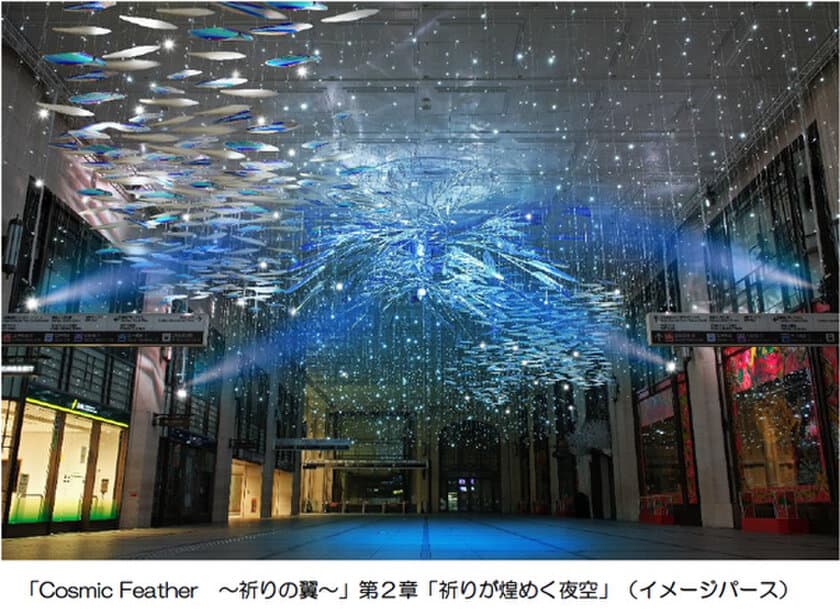 大阪梅田ツインタワーズ・ノース1階「コンコース」
 冬のクリスマス イルミネーション
「Cosmic Feather ～祈りの翼～」
第2章「祈りが煌めく夜空」