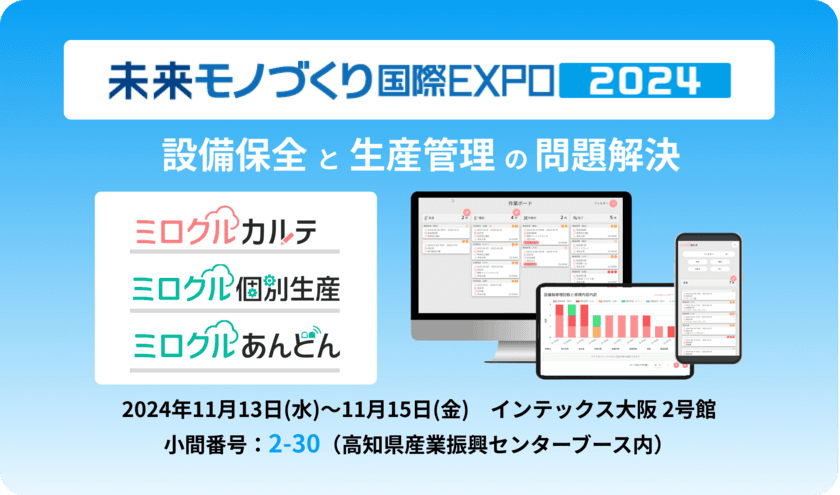 ミロクルシリーズ、「未来モノづくり国際EXPO2024」に出展　
設備保全と生産管理の問題を解決するクラウドサービスを紹介