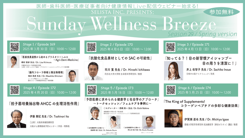 Selista Inc. Presents.『Sunday Wellness Breeze』
Season 29 Spring version　全6 Stage　
2025年3月30日(日)～5月25日(日)の日曜日の朝に開催