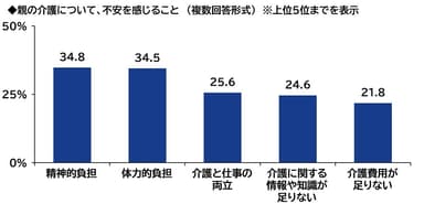 親の介護について、不安を感じること