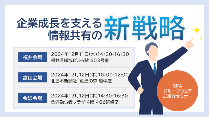 12月11日、12日開催の「企業成長を支える情報共有の新戦略！
SFA・グループウェア紹介セミナー
(主催：北陸コンピュータ・サービス株式会社)」にて
営業支援システム『戦略箱ADVANCED』を紹介