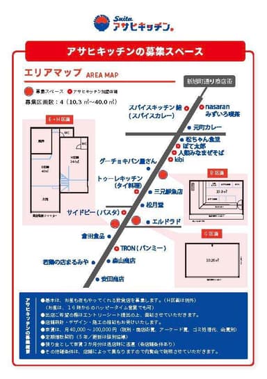 出店者募集の条件を記載したチラシ