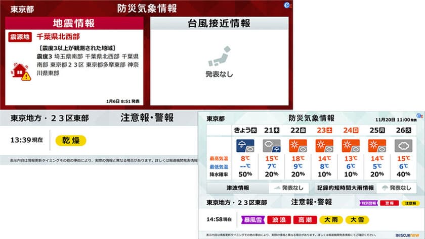 さまざまな自然災害から身を守る！
デジタルサイネージ向け防災気象情報コンテンツをリニューアル