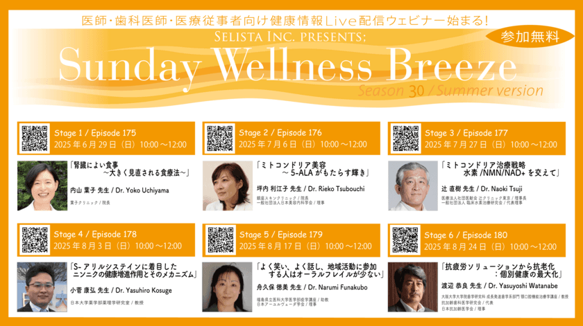 Selista Inc. Presents.『Sunday Wellness Breeze』
Season 30 Summer version　全6 Stage　
2025年6月29日(日)～8月24日(日)の日曜日の朝に開催