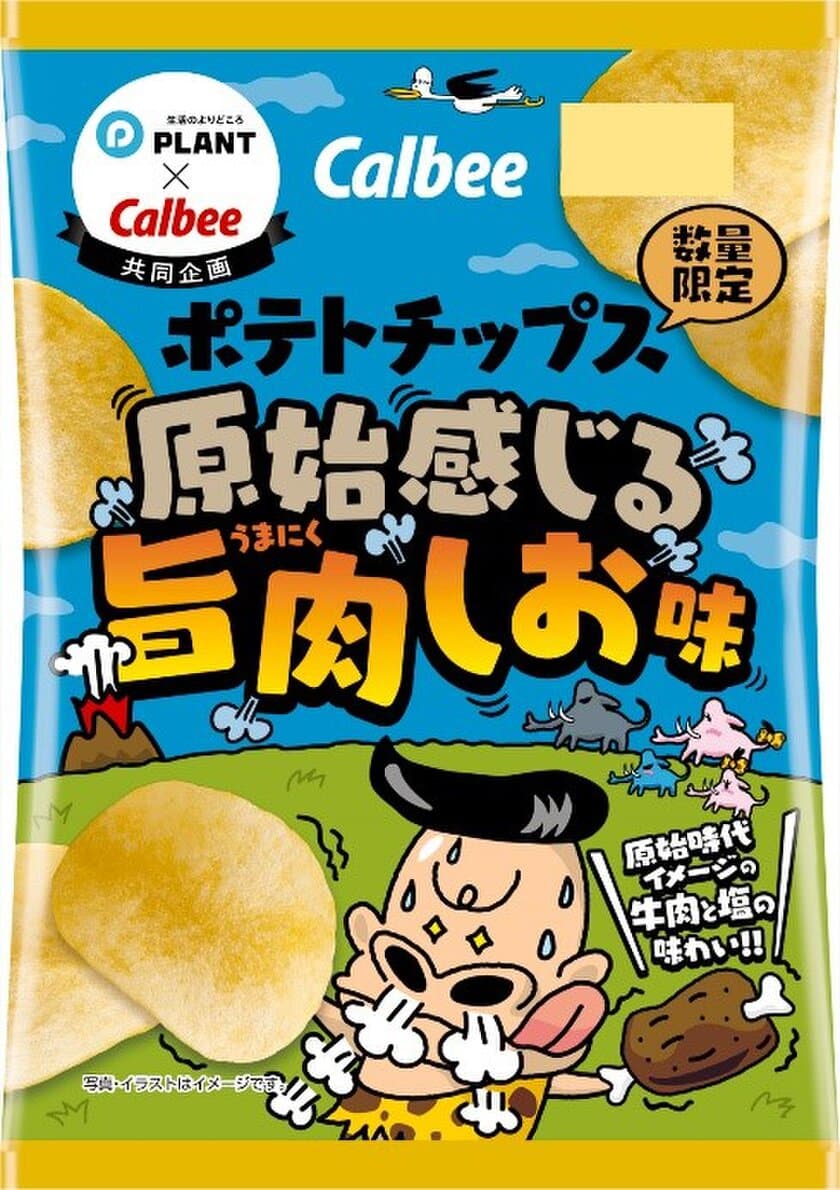 PLANT×カルビー 初のコラボレーション！
太古の味わいを現代に――
『ポテトチップス 原始感じる旨肉しお味』限定発売！