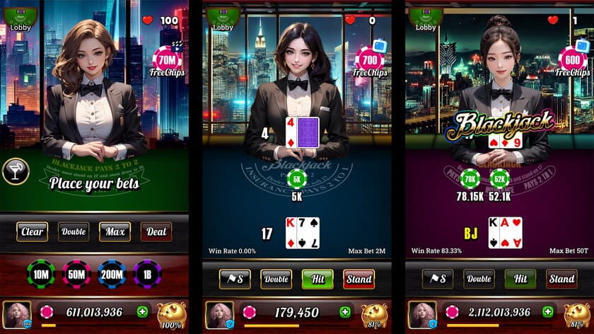 iOS/Android向け、究極のブラックジャックが楽しめるアプリ
「Blackjack 21 - Dealer Queens」3月4日提供開始