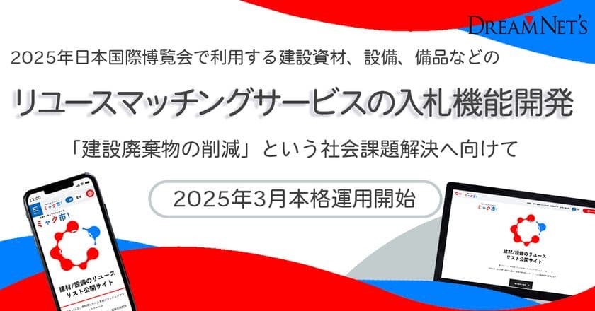 大阪・関西万博で利用される建設資材、設備の
リユースWebマッチングプラットフォームシステム開発に参加
　2025年3月リリース