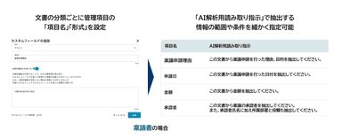 文書ごとに設定した任意の項目をAIが自動抽出