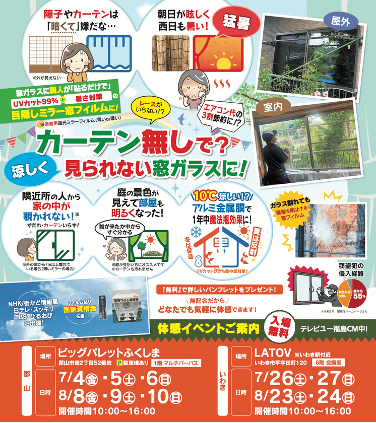 新しい暑さ対策を体感できるイベント「窓フィルム熱中症対策展」
7月にビッグパレットふくしま、LATOVにて開催