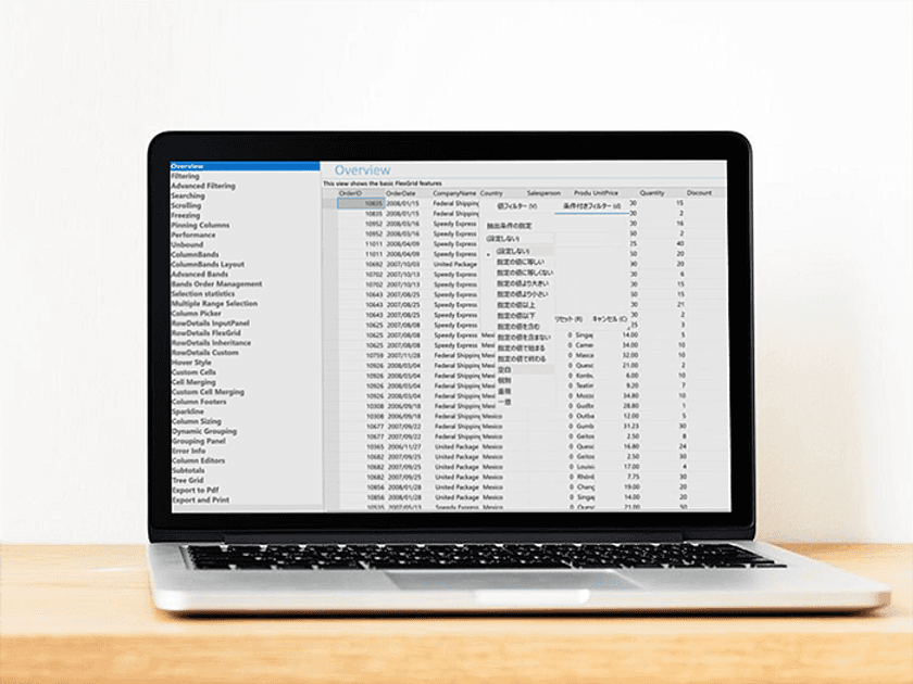 データグリッドを大幅強化!列フィルターUI刷新、
条件付きフィルターの条件追加、列固定機能を拡充した
コンポーネントセット新版登場