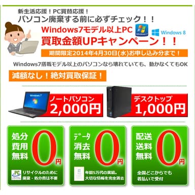 不要PC買取価格UPキャンペーン