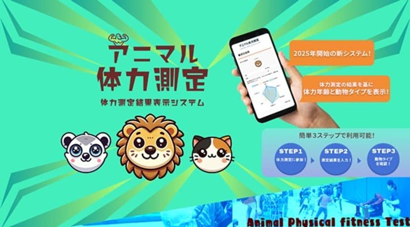 ―50種類の動物キャラで体力診断―
コミュニケーション促進と健康習慣作りの新体力測定システム
『アニマル体力測定』提供開始