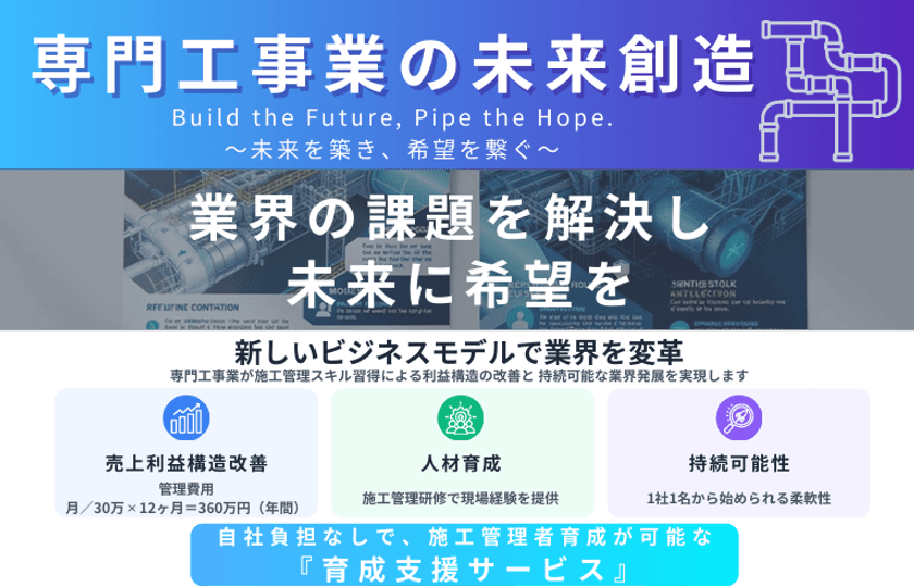 人材不足・低利益に悩む建設設備業界の存続と成長を支援
“施工管理育成プラットフォーム”始動