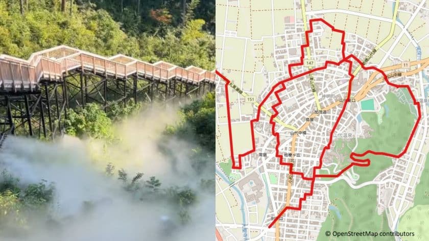 総湯を囲む街並みが、そのまま「ゆ」の字に。
ひらがな発祥の地・山代温泉でGPSアートラン開催