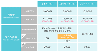 「Face Scene」の料金体系の画像