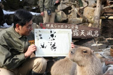 カピバラの露天風呂調印式