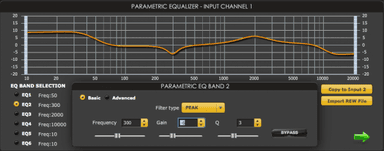 2Way Advanced プラグインソフトの操作画面(パラメトリックEQ)