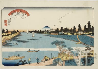 「江戸八景　隅田川の落雁」溪斎英泉画