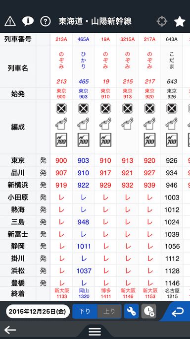 図1：時刻表画面