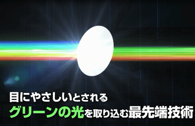 画像3：目に優しいとされるグリーンの光を取り込む独自の技術