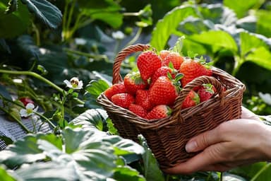 朝摘み立ての新鮮な完熟いちご