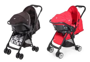 『Aire Travel System Juva』左より：ペブル、ポピーレッド 24,800円(税抜／メーカー希望小売価格)