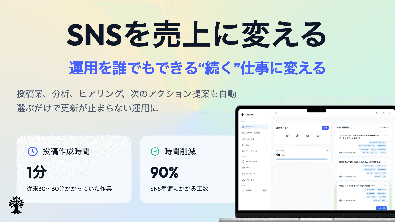 SNSが続かない現場をゼロ。AIが戦略から投稿まで担うTAGRUが正式リリース