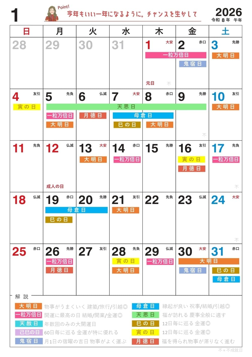 新年1月5日(月)は一粒万倍日、大明日、天恩日が重なる大開運日!縁起のいい日がわかる『吉日カレンダー2026年1月版』をziredが無料ダウンロード配布開始!