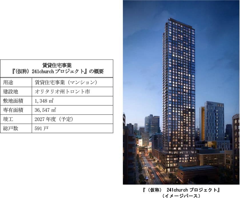当社初のカナダにおける賃貸マンション開発事業
『(仮称)241churchプロジェクト』に参画します
~53階建て総戸数591戸の
高層賃貸マンションを建設します~