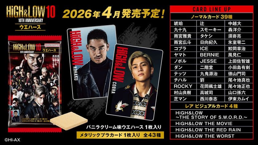 HiGH&LOW 10TH ANNIVERSARYのウエハースが
バンダイより2026年4月発売決定!
2025年12月19日より受注開始!
