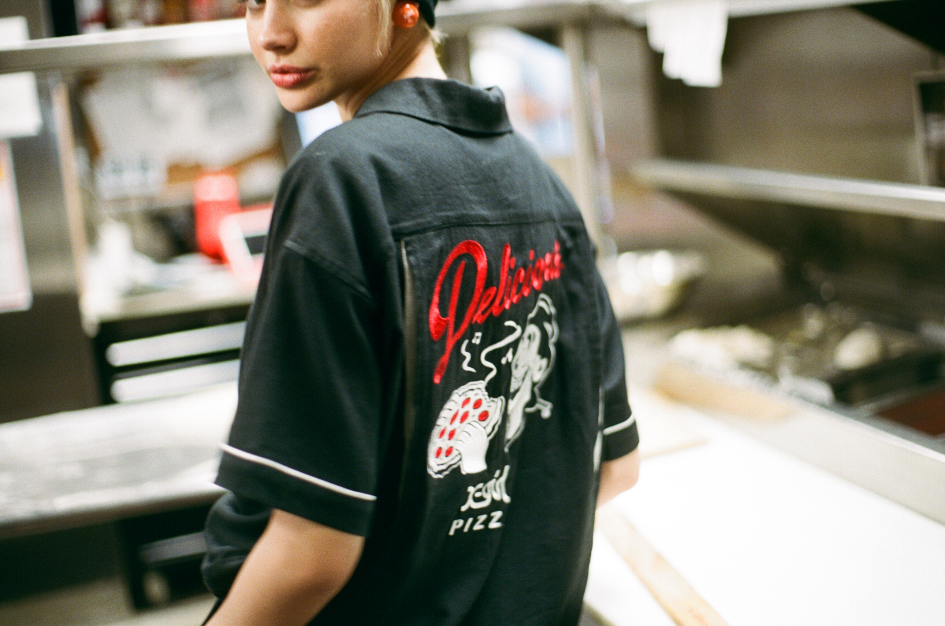 x-girl × delcious pizza bowling shirt-