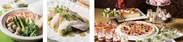 【左から】春野菜のタジン鍋、筍と白身魚のワイン蒸し、ストロベリースイーツビュッフェ