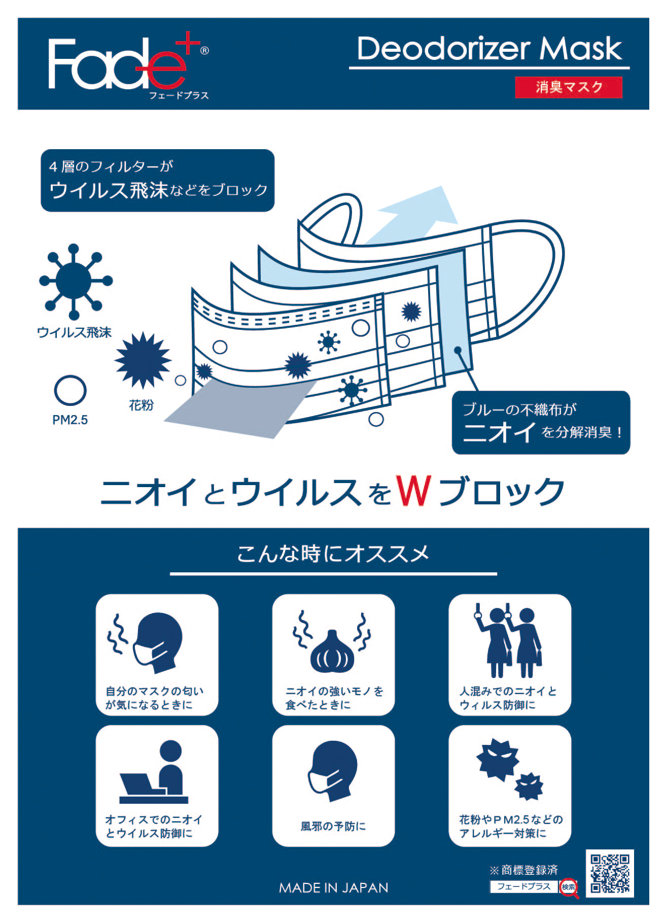 悪臭消臭90 以上 気になるニオイとウイルスをwでブロック Fade フェードプラス 消臭マスク を10月7日に発売 丸榮日産株式会社のプレスリリース