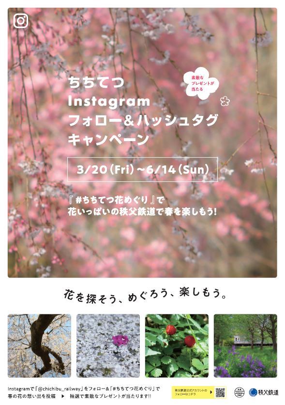 秩父鉄道 Instagramフォロー ハッシュタグキャンペーンを3月日 6月14に開催 ちちてつ花めぐり で参加しよう 今年の春は 花を探そう めぐろう 楽しもう 秩父鉄道株式会社のプレスリリース