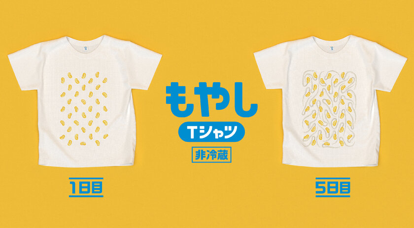 5日間のもやしの成長をプリントした もやしtシャツ クラウドファンディング スーパーマーケットカカム プレスリリース