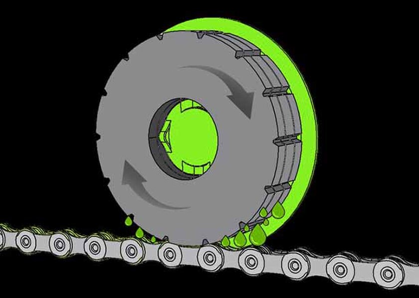 チェーンを回すだけの簡単メンテナンス”最大90％のオイルを節約
