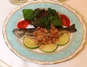 「岩手県産岩魚のコンフィ　ライム香るラビゴット、ハーブのサラダ添え」