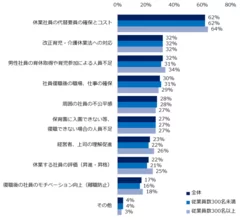 貴社での、育児休業に関する悩みや懸念点は何ですか？（複数回答可、企業規模別）